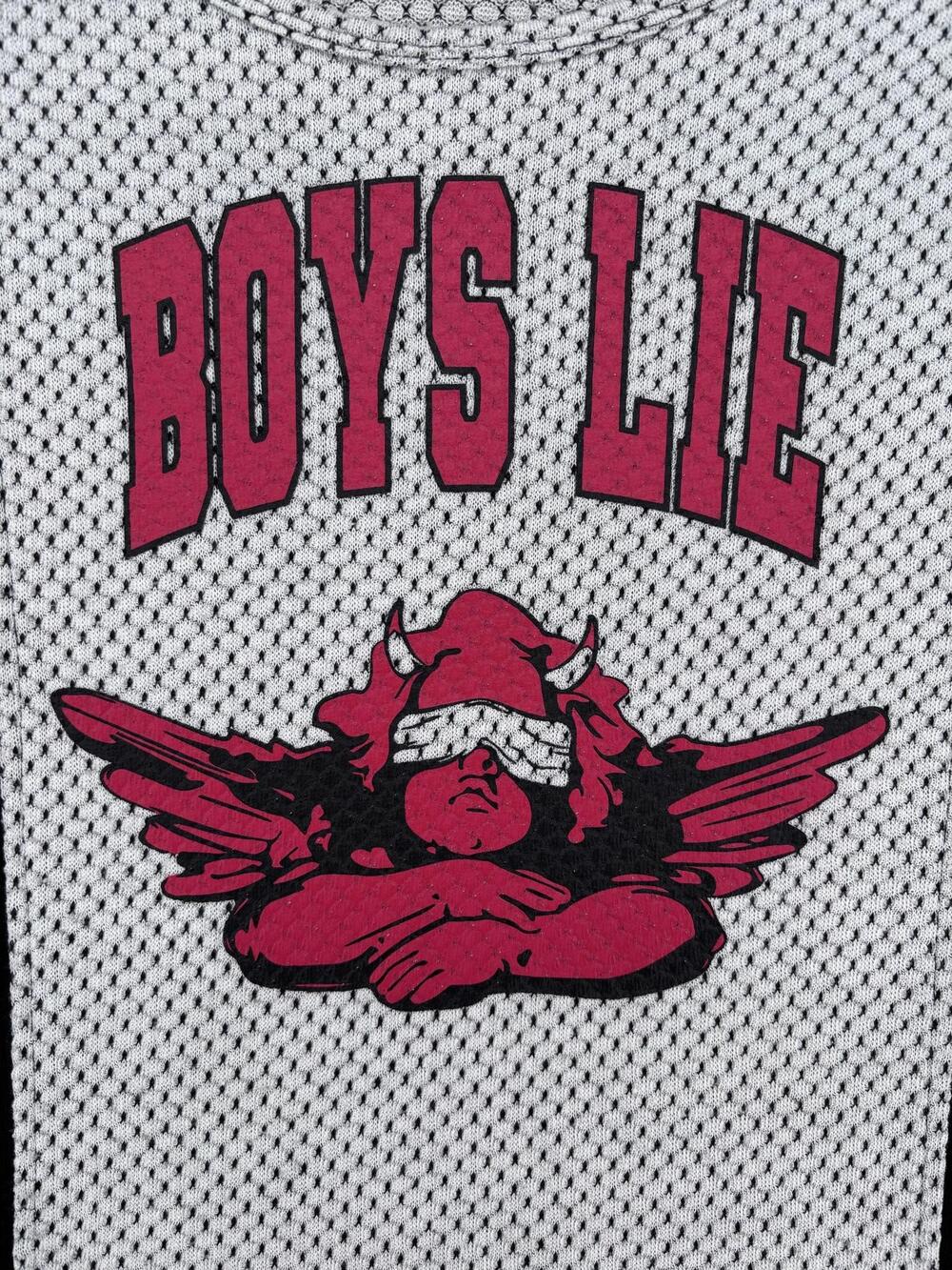 BOYS LIE Mesh Jersey Graphic T-Shirt #17 Devil Wings Gray/Black/Red One Size - Picture 2 of 8